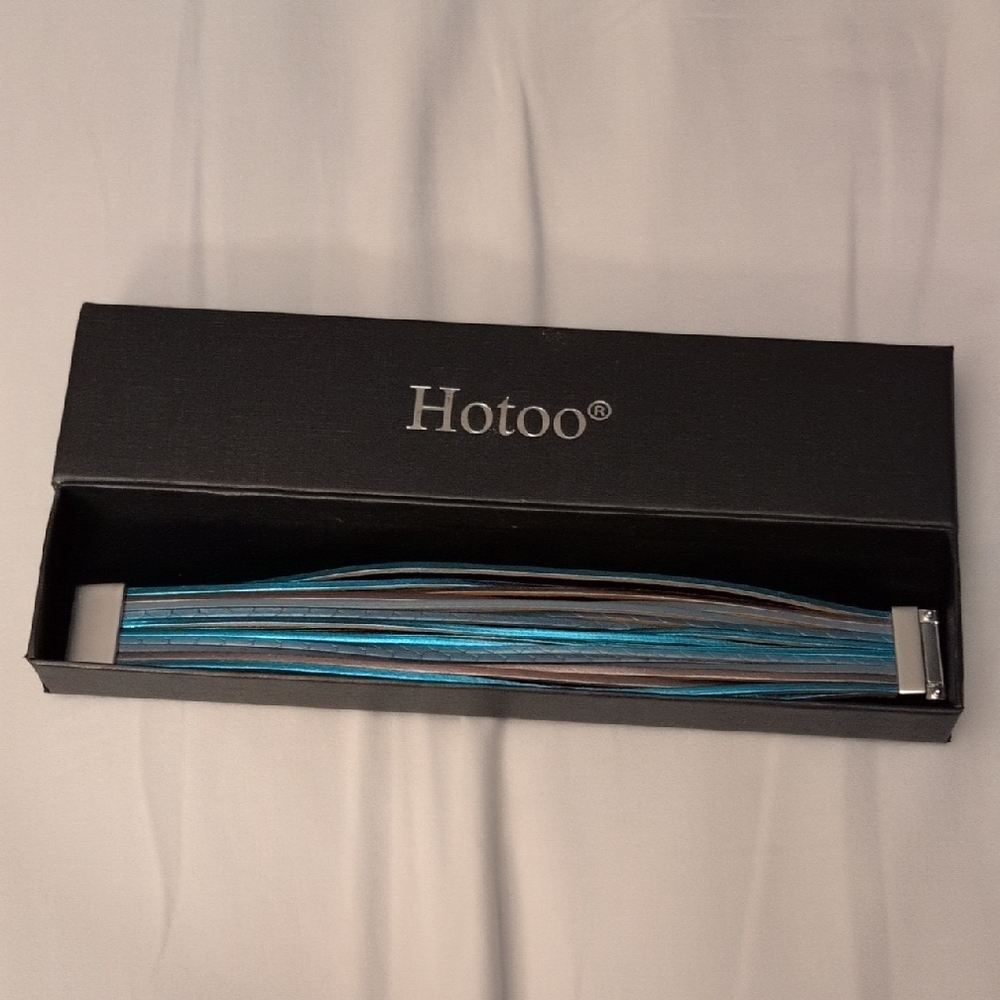 Hotoo Blue and Gray Leather Boho Bracelet Bangle